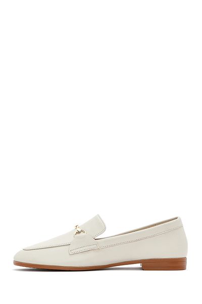 Derimod Women's Cream Leather Masculine Loafer 25Sfd 350618