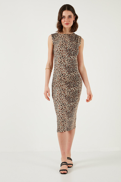 Lela Slim Fit Bisiklet Yaka Kolsuz Midi Boy Elbise ELBİSE 5866251