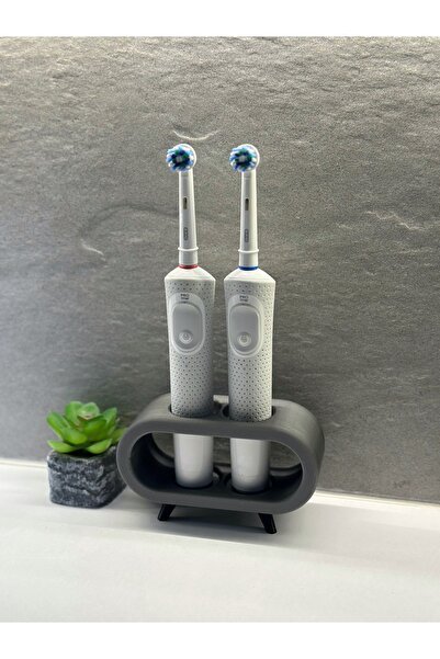 3D DESİNG MARKET Pilli Ve Şarjlı Diş Fırçası Tutucu Stand Gri