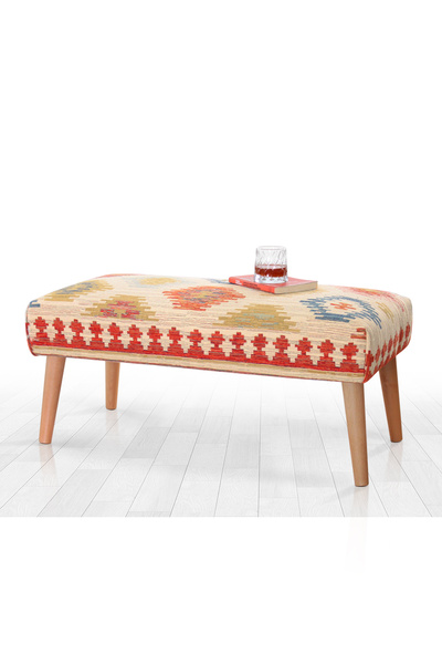 Lorencehome Beshir Kilim Bench Puf Krem