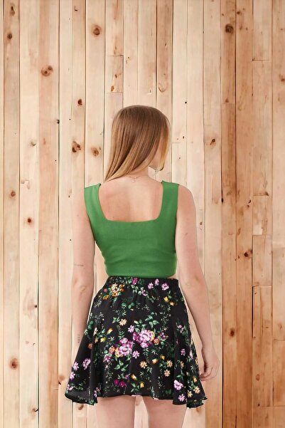 Aslında Look Çiçek Desenli Beli Lastikli Etek Şort Etek Şortlu Etek Fırfırlı Etek Mini Etek Midi Etek