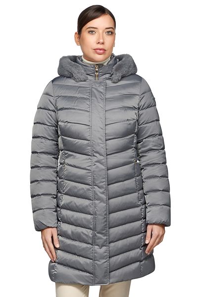 Geox معطف نسائي طويل بغطاء للرأس باللون الرمادي - W4626HT3122F1787