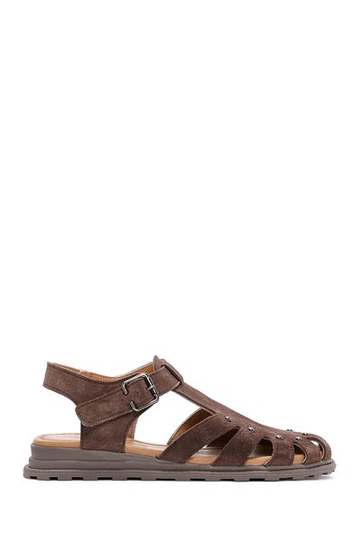 Derimod Women's Mink Ankle Strap Suede Leather Sandals 25Sfd 350210
