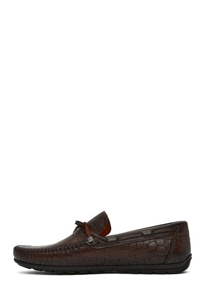 Derimod Men's Brown Crocodile Pattern Leather Casual Loafer 25Sfd7544E3