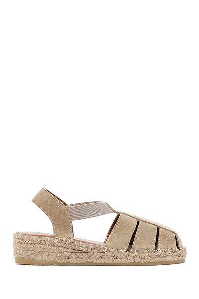 Derimod Women's Beige Suede Genuine Leather Espadrille Sandals 25Sfd205210