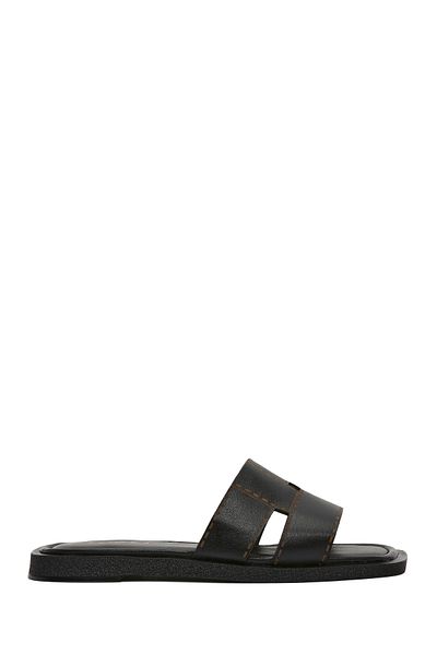 Derimod Women's Black Leather Slippers 25Sfd 180618