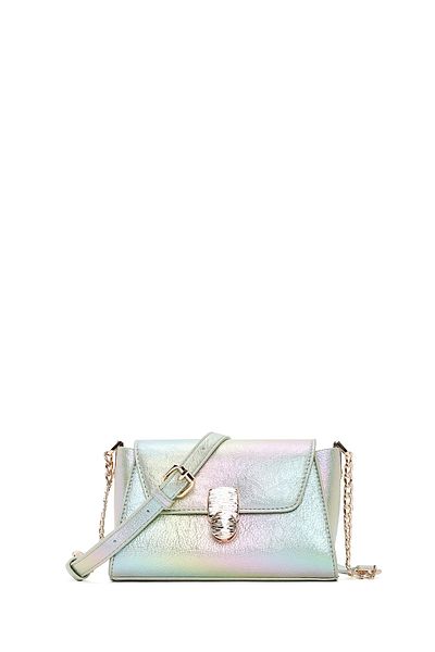 Derimod Geantă de damă, albastră, metalizată, din piele lacuită, mini crossbody 25SBD 280123