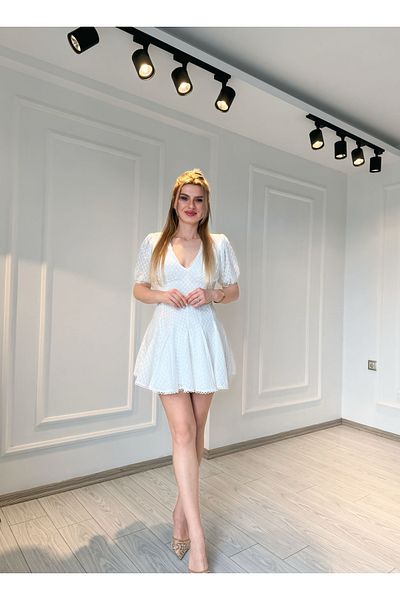 Store Scallop Embroidered Mini Dress