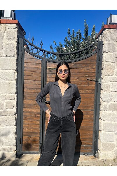 Home Polo Yaka Düğmeli Antrasit Triko