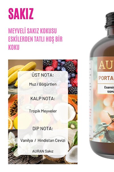 AURAN Sakız Saf Esansiyel Uçucu Yağ Buhurdanlık Yağ Difüzör Esansı Aromaterapi Ortam Küre Koku Yağı 100ml