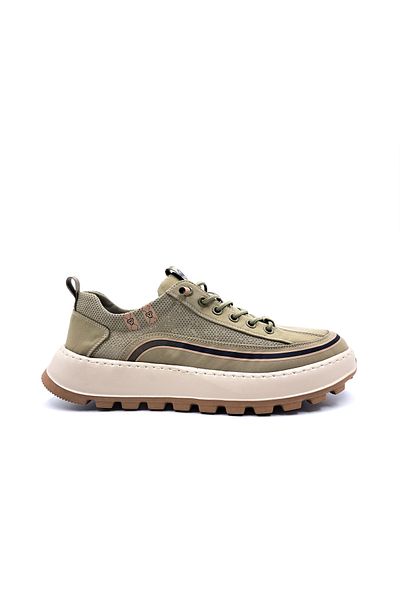 Guja Lightweight Design Rubber Laced Mesh Men's Khaki Green Canvas Sneaker Sports Shoes