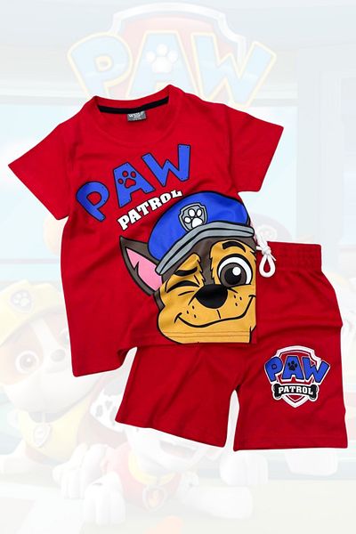 eQru Store Printed T-Shirt Shorts and Paw Patrol Chase Masked Red Color Children's Set