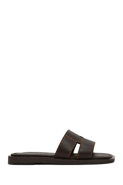 Derimod Women's Brown Leather Slippers 25Sfd 180618