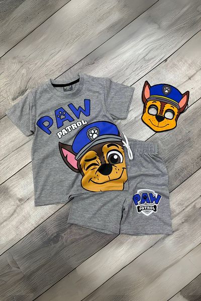 eQru Store Printed T-Shirt Shorts and Paw Patrol Chase Masked Gray Color Children's Set