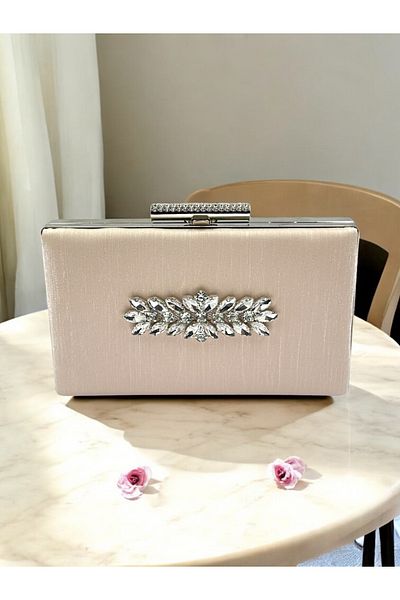 Biçanta Skin Nude Color Non-Handprint Glittery Satin Crystal Stone Γυναικεία βραδινή τσάντα για γάμο αρραβώνων