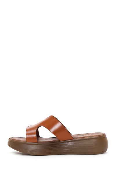 Derimod Women's Orange Thick Soled Leather Slippers 25Sfd 330418