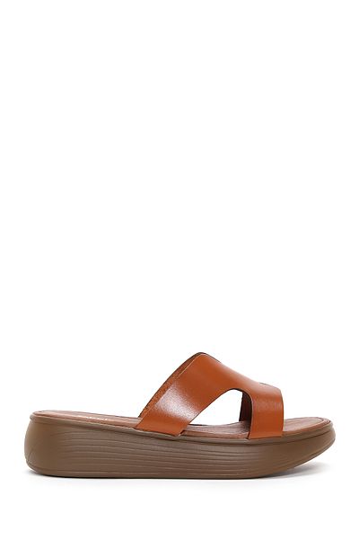 Derimod Women's Orange Thick Soled Leather Slippers 25Sfd 330418