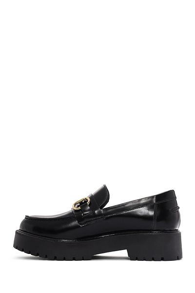 Derimod Women's Black Buckle Detailed Thick Soled Leather Masculine Loafer 25Sfd 180222