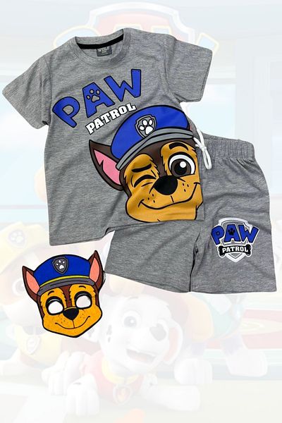 eQru Store Printed T-Shirt Shorts and Paw Patrol Chase Masked Gray Color Children's Set