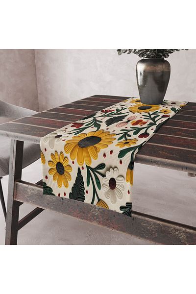 Hayal Dekoratif Embroidery Patterned Digital Printed Floral Patterned Autumn Themed 45X100'Cm Decoration Runner Table Cloth
