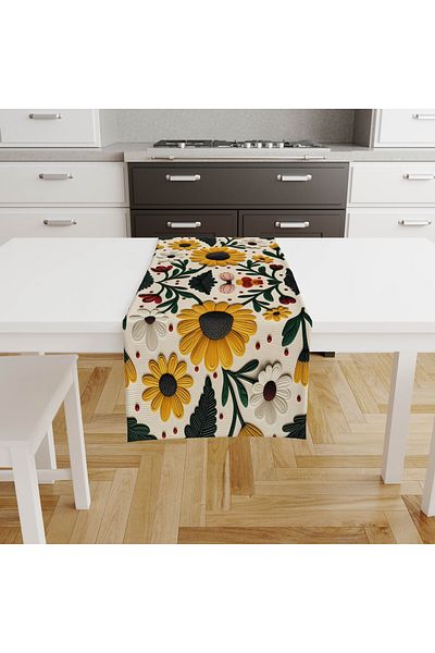 Hayal Dekoratif Embroidery Patterned Digital Printed Floral Patterned Autumn Themed 45X100'Cm Decoration Runner Table Cloth