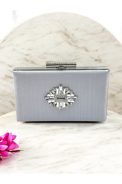 Biçanta Culoare Gri Argintiu Cristal Satin Sclipici Fără Amprentă De Mână Geantă Rochie De Seară De Damă Logodnă