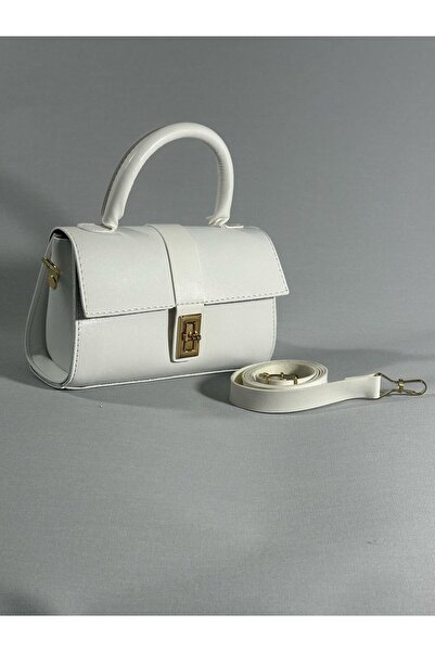 RumyaCollection Women's Mini Cross Strap Buckle Closure Hand and Shoulder Bag White