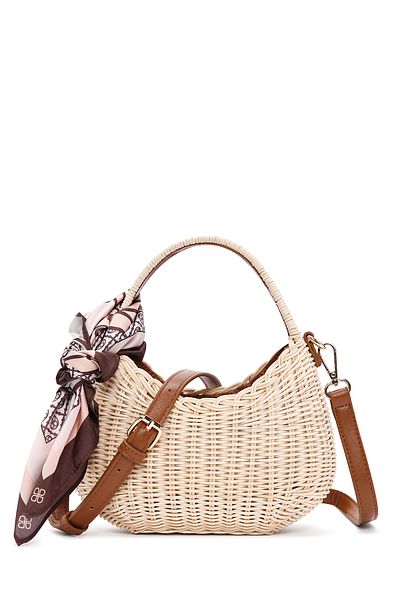 Derimod Geantă de damă, bej, cu curea lungă, din paie, mini crossbody 25SBD2711M7