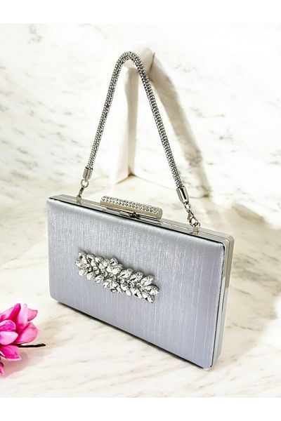 Biçanta Culoarea Piatra Gri Amprenta de mana Cristal Satinat Piatra Rochie de Seara Dama Geanta Nunta Logodna