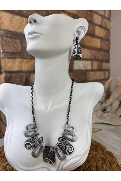 SEDEF TAKI İşlemeli mineli kolye ve küpe takım