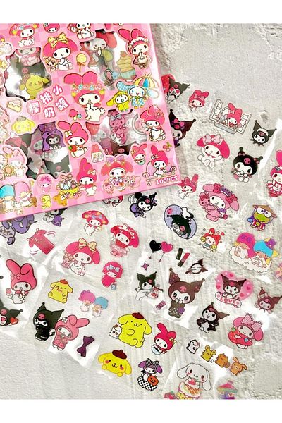 ÖZ OFİS مجموعة ملصقات My Melody Kuromi Sanrio - 470 قطعة - جدول الأعمال، اليومية، سجل القصاصات، ملصق مجلة Bullet
