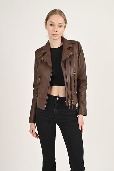 ALİN Liberty Women's Wax Brown Biker Genuine Leather Coat Size Measurements Visually