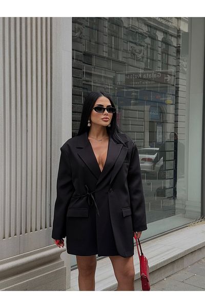 LB Laluna Butik Jachetă blazer cu cravată laterală cu design special pentru femei