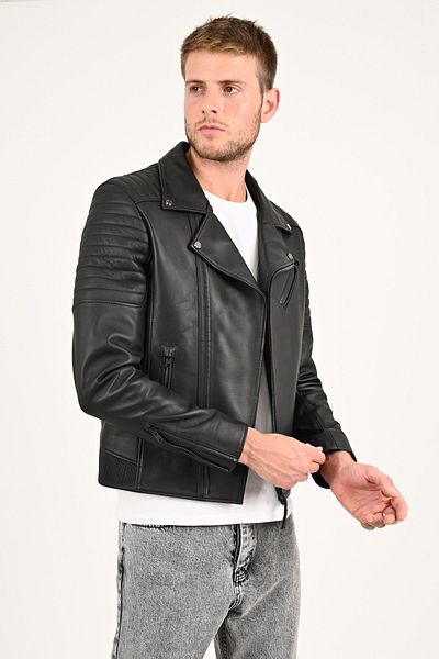 ALİN Echo Men's Black Biker Genuine Leather Jacket Size Measurements Visually