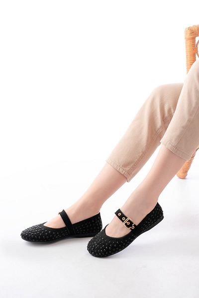 Moda Asmira Dm-6020 Black Troc Helmet Buckle Daily Women's Ballerinas