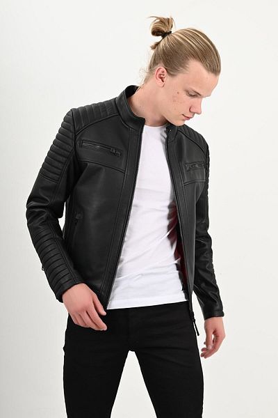 ALİN Sandor Men's Black Genuine Leather Jacket Size Measurements Visually