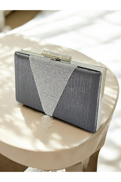 MidStore Anthracite Gray Platinum Silvery Satin Silver Crystal Stone Embellis...