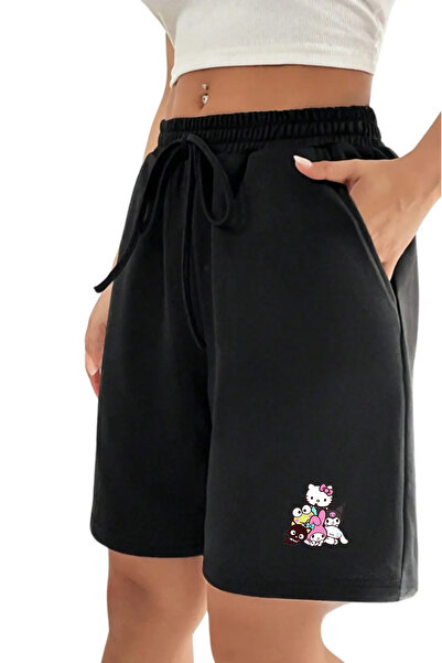 makiteks Black Gray 2 Pack Solid Color Women's Regular Shorts Lilo Stitch Kuromi Hellokitty