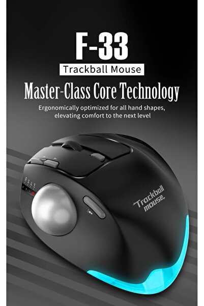 ZELOTES F-33 Trackball Kablosuz Mouse RGB Işıklı Ayarlanabilir Açılı Ergonomik Tasarım 2.4G Bluetooth Çift Mod