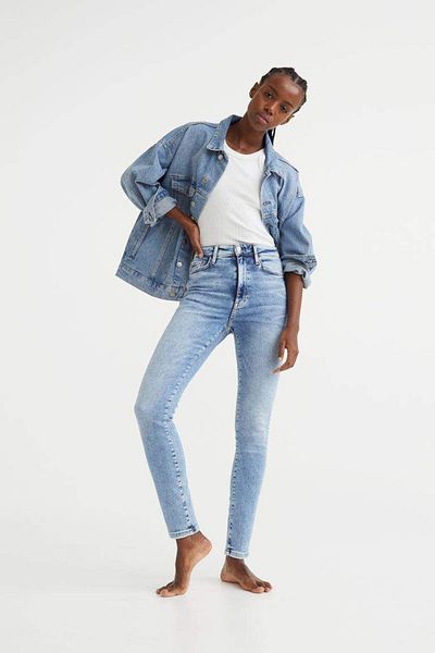 Glam Fashion High Waist and Light Lycra Denim Trousers - Blue