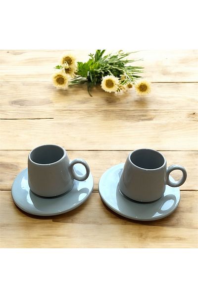 Nokta Set of Turkish Coffee Cups 4 Pieces of 2-Person Elite Series Gray