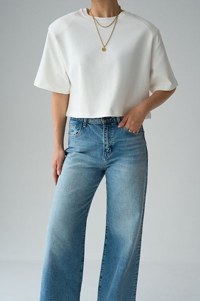 LOOSH Women's Ecru Crew Neck Premium Crop Padded T-Shirt