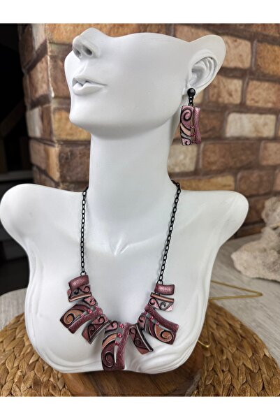 SEDEF TAKI İşlemeli mineli kolye ve küpe takım