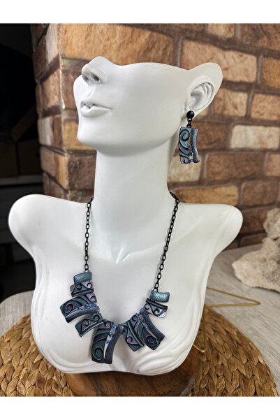 SEDEF TAKI İşlemeli mineli kolye ve küpe takım