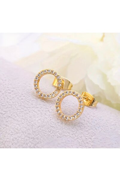 Genel Markalar Kadın Zirkon Taşlı Gold Yuvarlak Küpe