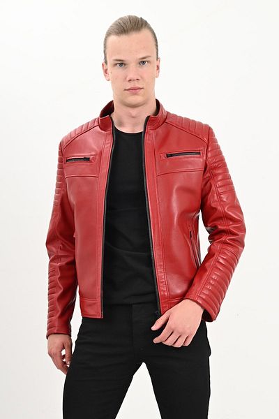 ALİN Sandor Men's Red Genuine Leather Jacket Size Measurements Visually