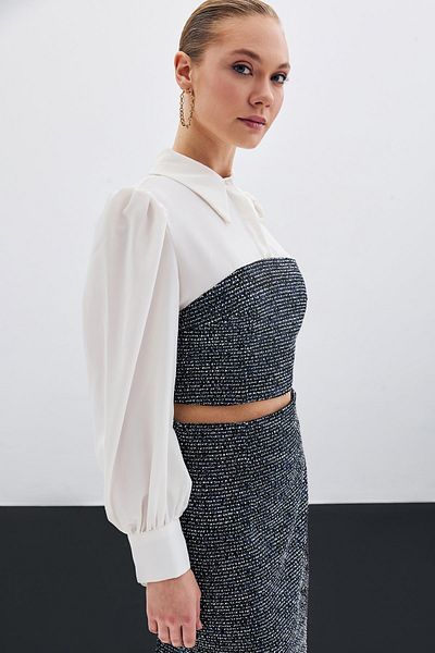 Sateen Μπλούζα πουκάμισο Sax Blue Tweed