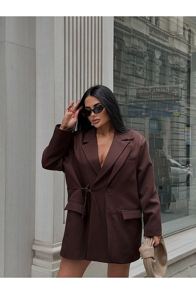 LB Laluna Butik Γυναικείο Μπουφάν Blazer με διπλό στήθος με δέσιμο στο πλάι