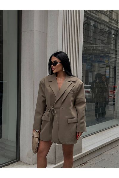 LB Laluna Butik Jachetă blazer cu cravată laterală cu design special pentru femei