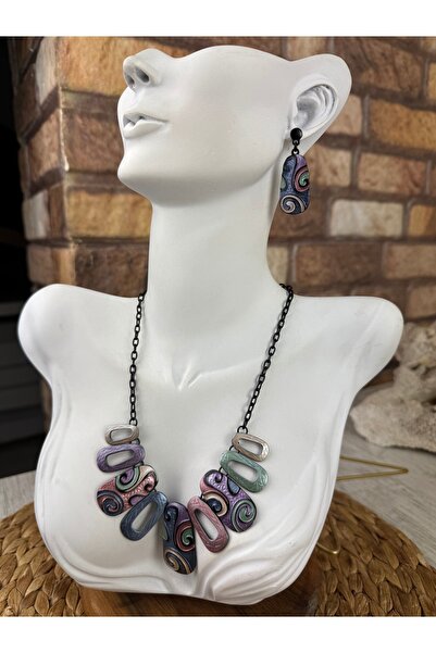 SEDEF TAKI İşlemeli mineli kolye ve küpe takım